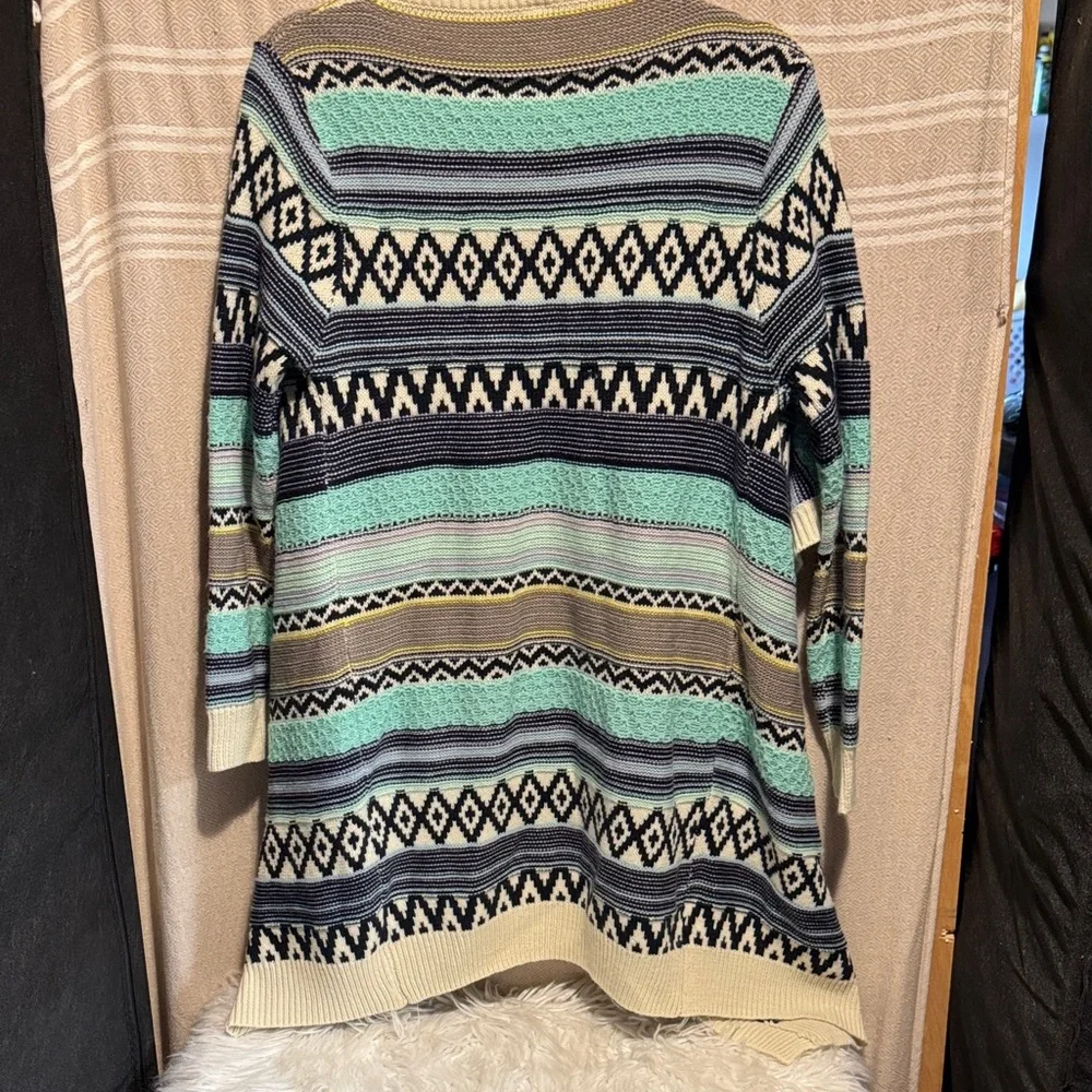 Love Geometric Knit Cardigan - Blue, Cream, Black- M/L